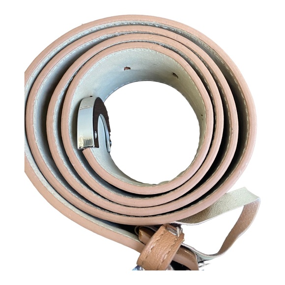 Linea Pelle Brown Faux Leather Square‎ silver Buckle Belt - Picture 4 of 6